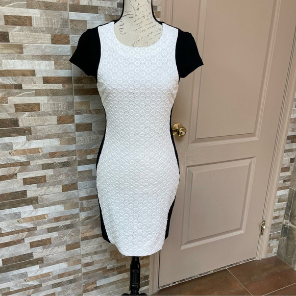 DIANE von FURSTENBERG DVF Fitted Dress White Eyelet Front Black Knit Back Sz 4 - Picture 6 of 16